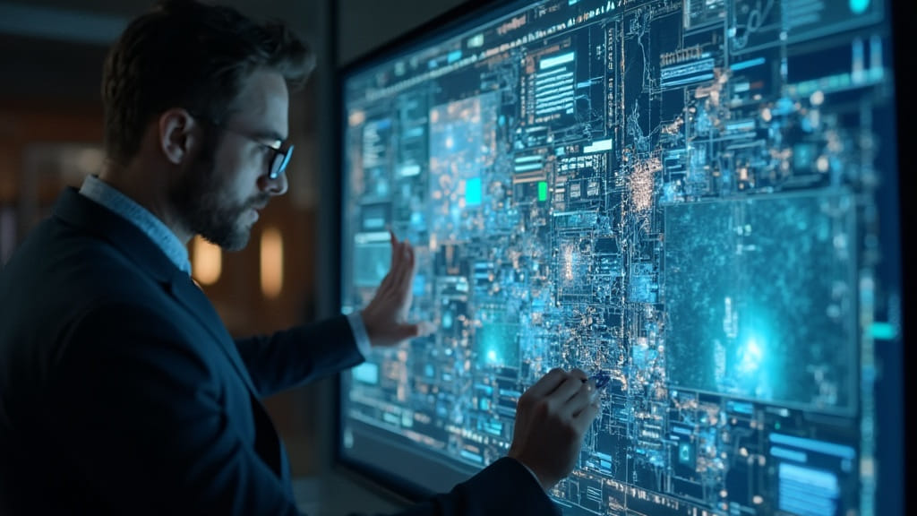 A designer, drafting some highly complex website on a big tablet.